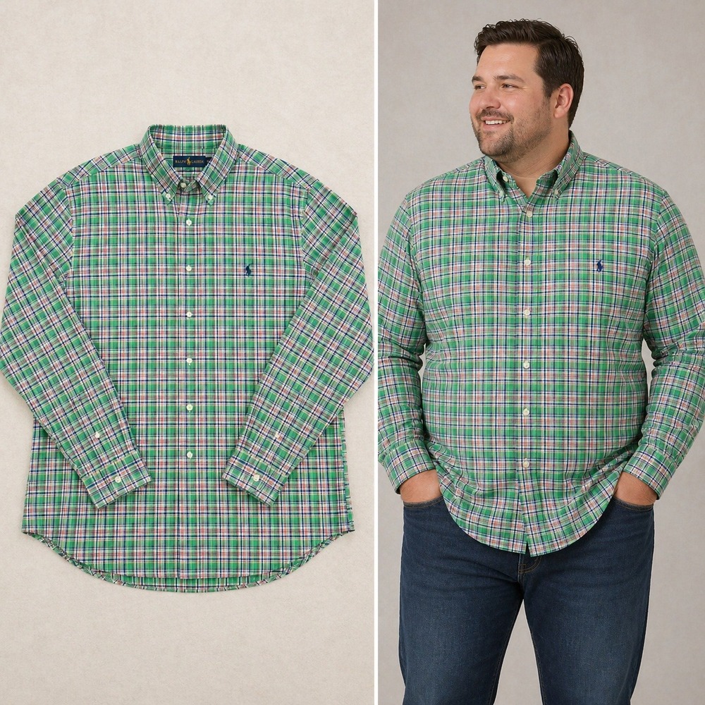 Ralph Lauren‎ Mens XL Green Plaid Button Down Shirt Long Sleeve Cotton NWOT
